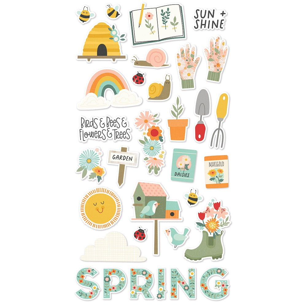 Full Bloom Chipboard Stickers