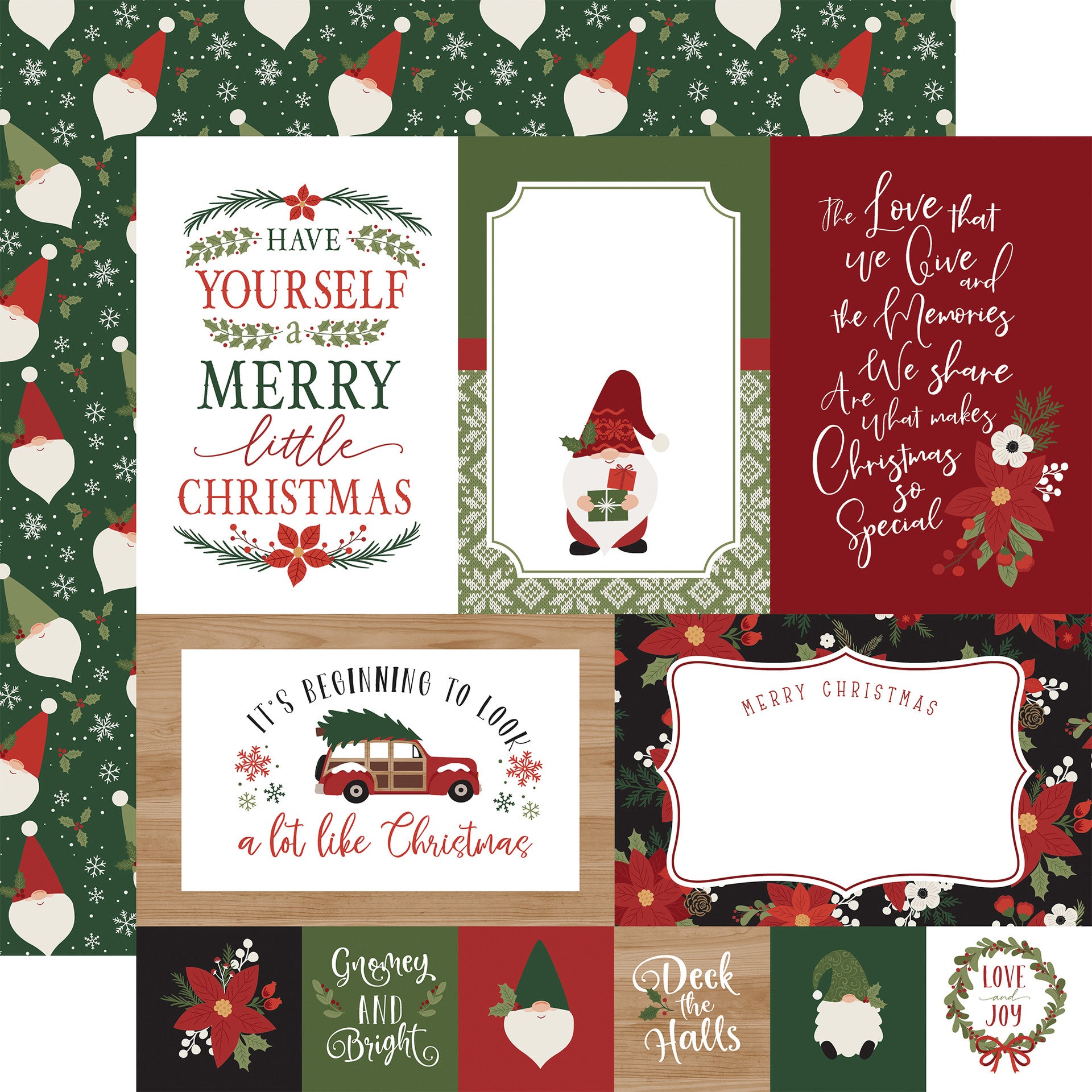 Gnome for Christmas - 4x6 Journaling Cards 12x12 Patterned Paper