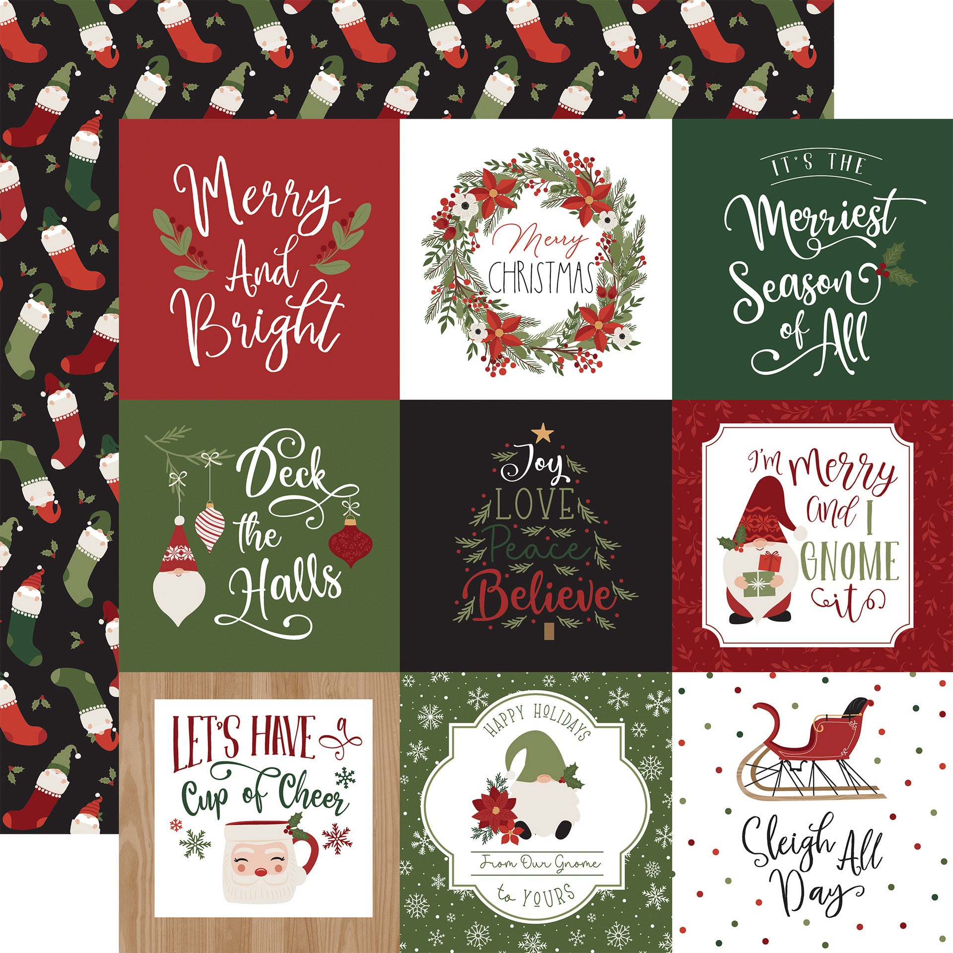 Gnome for Christmas - 4x4 Journaling Cards 12x12 Patterned Paper